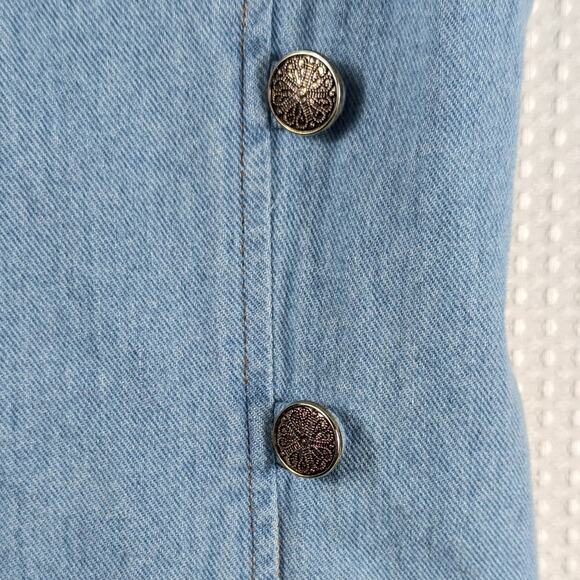 Tickets Clothing 9/10 Made in USA Denim Dress Light Blue Button Side Vintage 90s - Picture 2 of 7